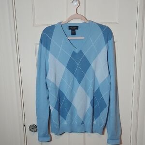Brooks Brothers Argyle Cotton V-Neck Sweater Sz L